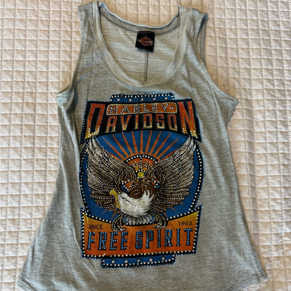 Harley-Davidson Gray Tank Top with Eagle and Free Spirit Design
